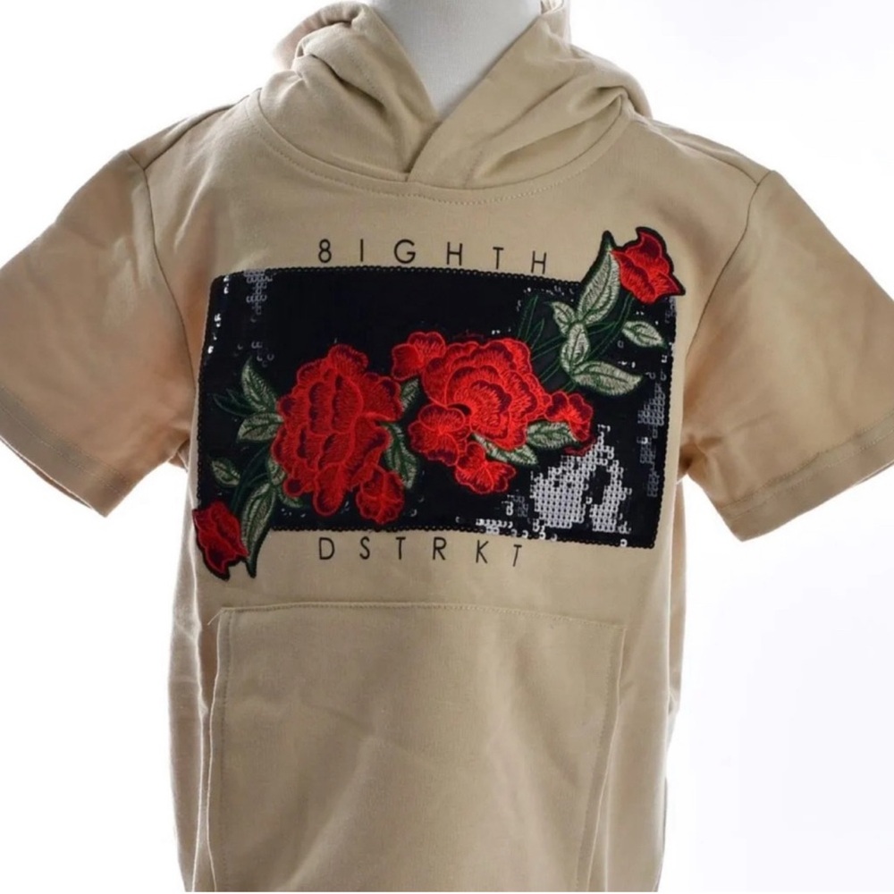 Kids Beige Hoodie with Red Floral Design